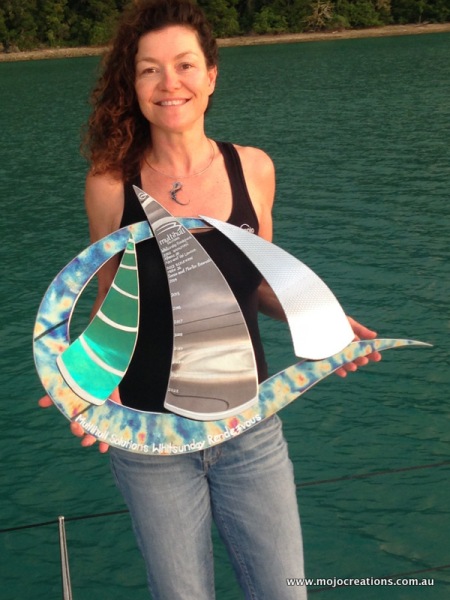 Jo with her perpetual trophy created for the Multihull Solution Whitsunday Rendezvous